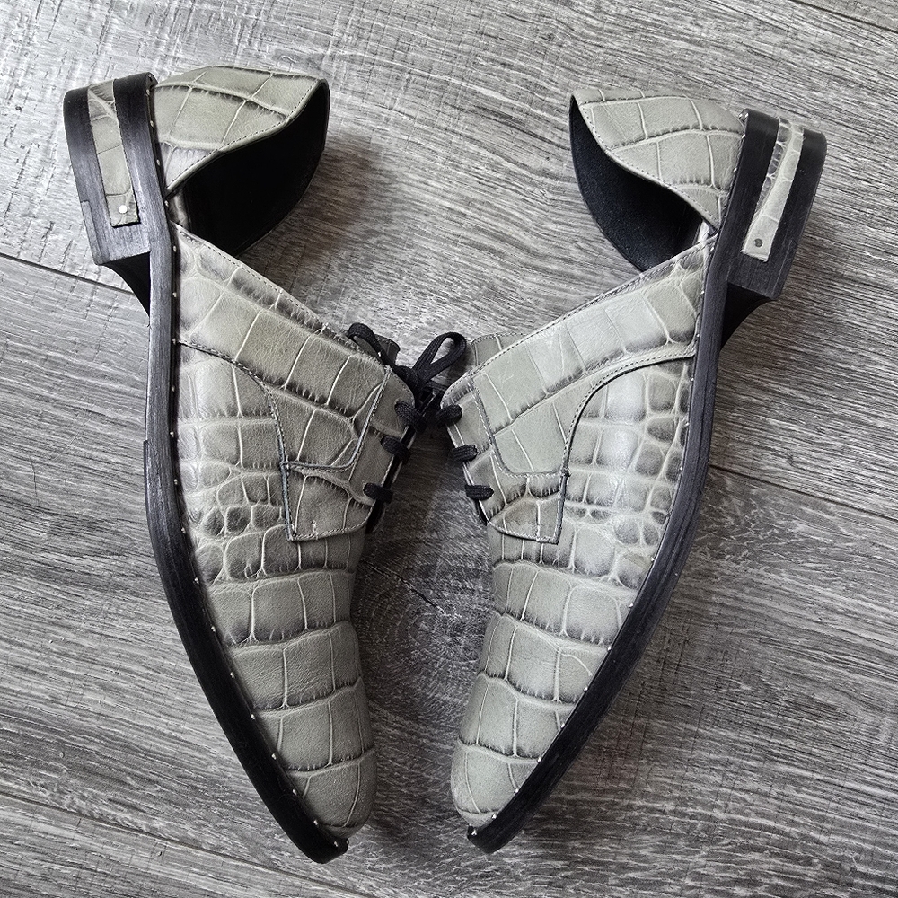 Freda Salvador Wit Crocodile Croc Embossed D' Orsay Oxford Flats 7 Edgy Punk - Picture 6 of 9